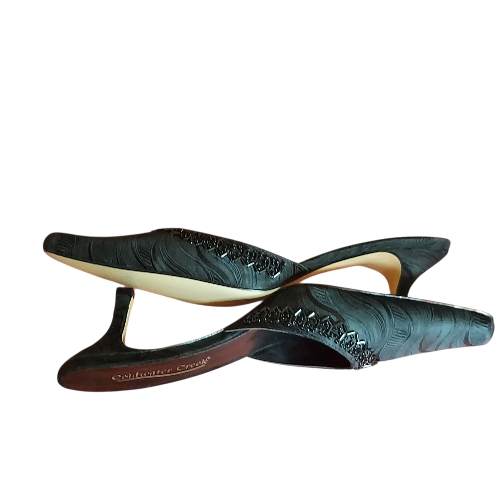 Coldwater Creek Womens Black Textured Fabric Sequin Kitten Heel Mules Holidays - Picture 11 of 15